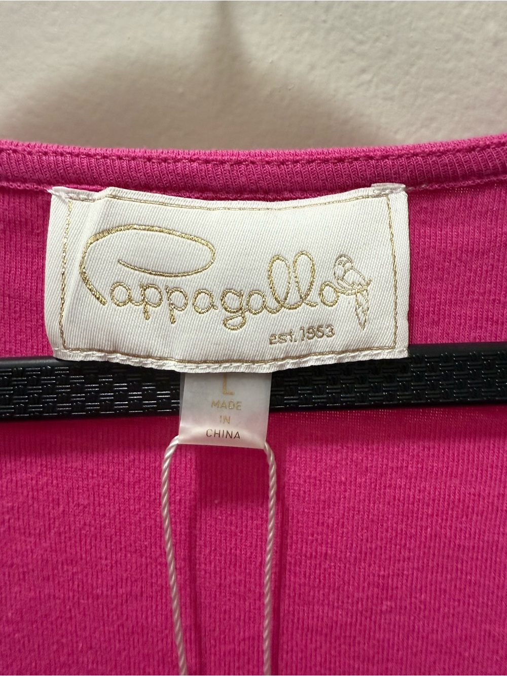 Pappagallo Bright Pink V-Neck Tee with Lace Hem - Picture 3 of 4
